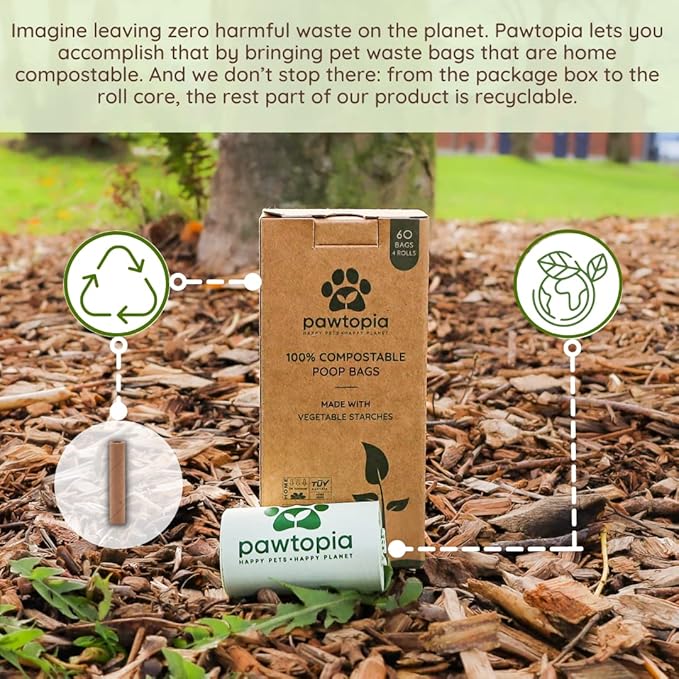 Biodegradable Dog Poop Bags, 60 Count, Certified Home Compostable, Leak-Proof, Easy Open