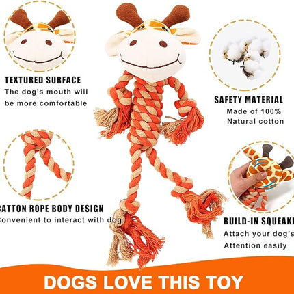 Rope Dog Toys to Keep Them Busy - Tug of War Dog Toys for Boredom Plush Interactive Squeaky Puppy Toys for Small Medium Large Dogs