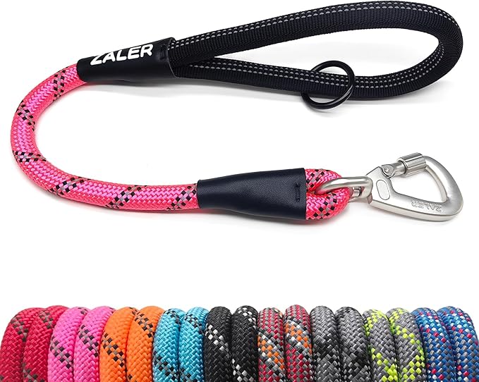 ZALER Short Dog Leash, 26 Inches Rope Traffic Leashes for Dogs, Reflective Dog Lead with O-Ring, Heavy Duty Pet Leash for Large and Medium Dogs (26'' Pink)