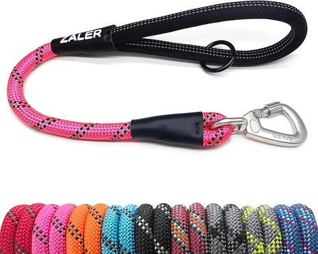 ZALER Short Dog Leash, 18 Inches Rope Traffic Leashes for Dogs, Reflective Dog Lead with O-Ring, Heavy Duty Pet Leash for Large and Medium Dogs (18'' Pink)