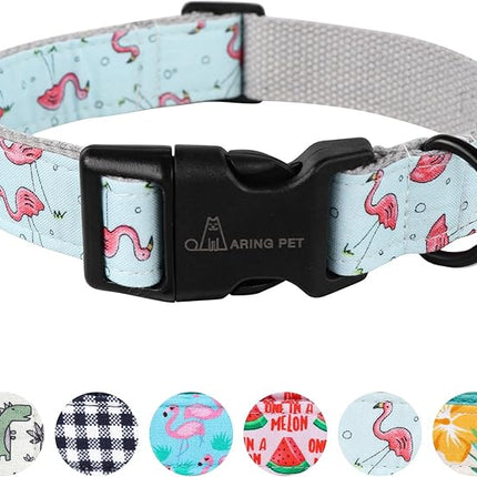 ARING PET Summer Dog Collar, Cute Flamingo Adjustable Lightweight Cotton Pet Collars for Small Medium Large Boy and Girl Dogs, Medium