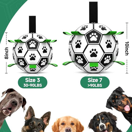 QDAN 10 Inch Gaint Dog Soccer Ball with Straps, Durable Big Dogs Balls, Outdoor Large Dog Toys, Herding Balls for Dogs, FloatingToy, Birthday Gifts (10 Inch)