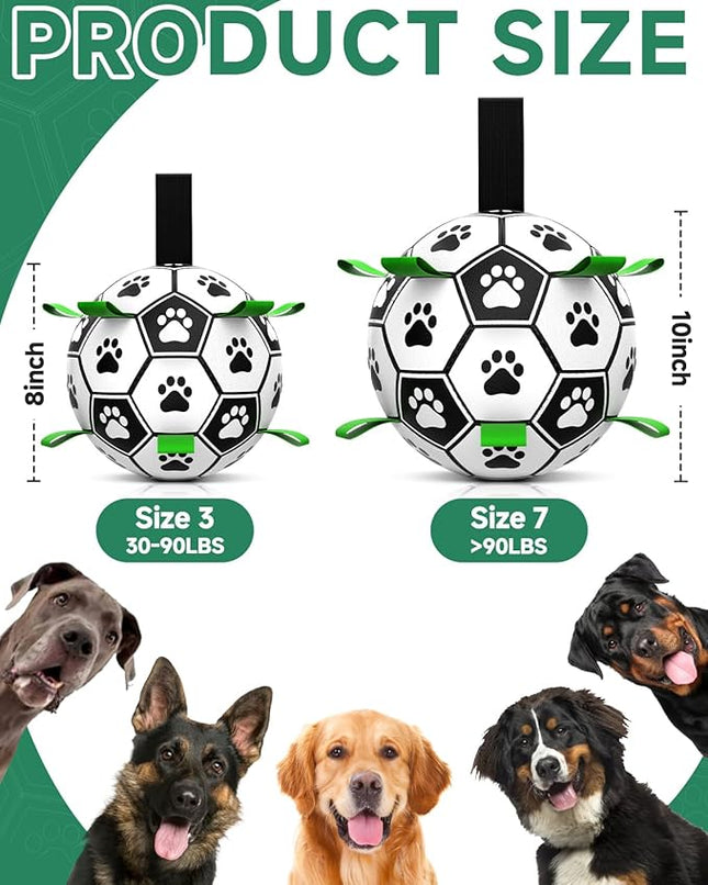 QDAN 10 Inch Gaint Dog Soccer Ball with Straps, Durable Big Dogs Balls, Outdoor Large Dog Toys, Herding Balls for Dogs, FloatingToy, Birthday Gifts (10 Inch)