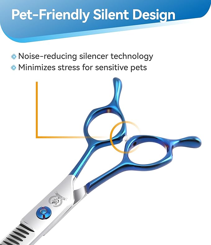 Fenice Peak Curved Chunkers Dog Grooming Scissors with Coating 440C Stainless Steel, 7 inch Professional Chunker Shears，25 Degree of Curved Blade，Dog Trimming Scissors for Grooming Face and Paws