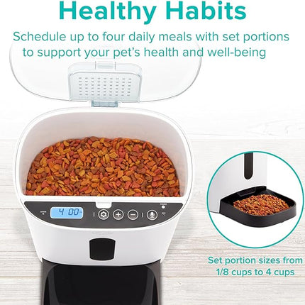 Arf Pets Automatic Pet Feeder Food Dispenser for Dogs, Cats & Small Animals – Features Distribution Alarms, Portion Control & Voice Recording – Timer Programmable Up to 4 Meals a Day