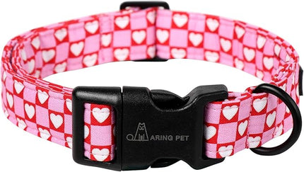ARING PET Valentine's Day Dog Collar, Cute Pink Red White Heart Pet Collars with Quick Release Buckle for Puppy Small Medium Large Boy Girl Dogs-L