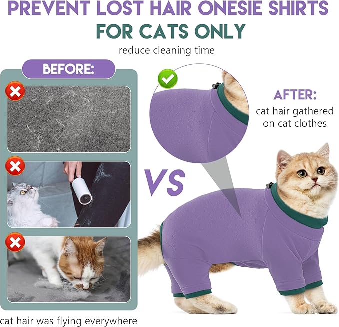 Sticky Cat Clothes Stretchy, Sphynx Hairless Sweater & Pajamas for Cats only, Soft Cat Onesie for Cats After Surgery Female Male & Hair Loss Prevention, Purple 2XL