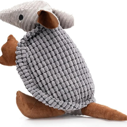 Hollypet Plush Dog Squeaky Toy Stuffed Armadillo Animal Pet Puppy Chew Toys with Clean Teeth for Small Medium Large All Breed Sizes Dogs, Dark Gray, 14 in