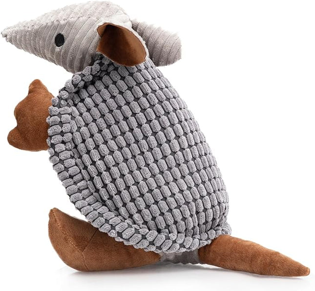 Hollypet Plush Dog Squeaky Toy Stuffed Armadillo Animal Pet Puppy Chew Toys with Clean Teeth for Small Medium Large All Breed Sizes Dogs, Dark Gray, 10 in