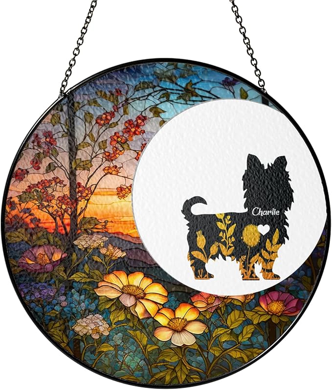 Personalized Yorkshire Terrier Dog Memorial Suncatcher, Custom with Name, Breed, Date, Steel Glass, Pet Memorial, Remembrance