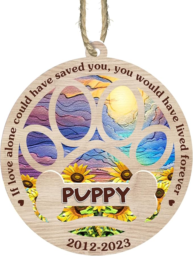 BSQUIELE Personalized Suncatcher Ornaments, Memorial Gifts for Loss of Dog, Custom Dog Ornament with Name, Dog Memorial Suncatcher, Sympathy Gift for Dog Lover, Xmas Ornament, Xmas Tree Decoration V2