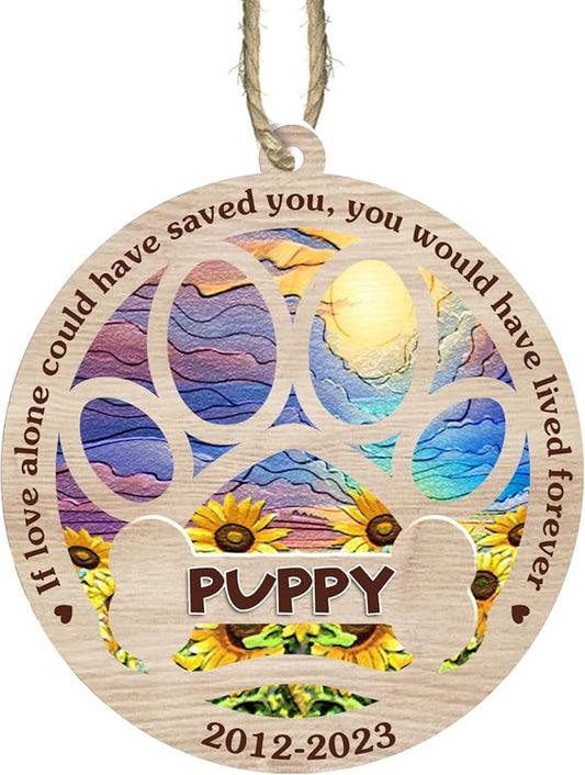 BSQUIELE Personalized Suncatcher Ornaments, Memorial Gifts for Loss of Dog, Custom Dog Ornament with Name, Dog Memorial Suncatcher, Sympathy Gift for Dog Lover, Xmas Ornament, Xmas Tree Decoration V2