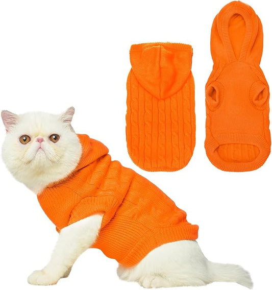 PUPTECK Winter Dog Cat Sweater Coat - Soft Cold Weather Clothes Knitwear for Kitties & Small Dogs Indoor Outdoor Walking Warm, Knitted Classic for Doggies Kitties Girls Boys, Orange L