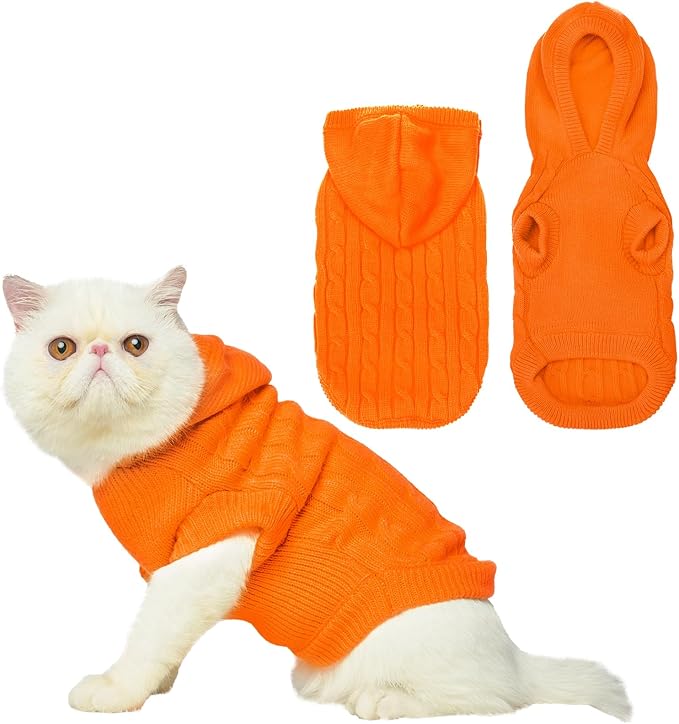 PUPTECK Winter Dog Cat Sweater Coat - Soft Cold Weather Clothes Knitwear for Kitties & Small Dogs Indoor Outdoor Walking Warm, Knitted Classic for Doggies Kitties Girls Boys, Orange S