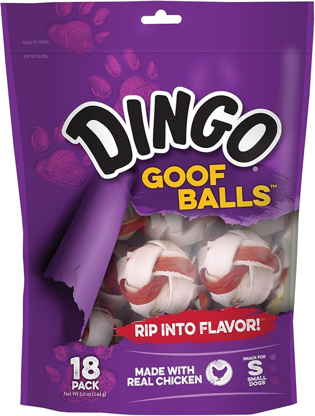 Dingo Goofballs for Dogs, Rawhide Chews Made with Real Chicken for Small Breeds 18-Count