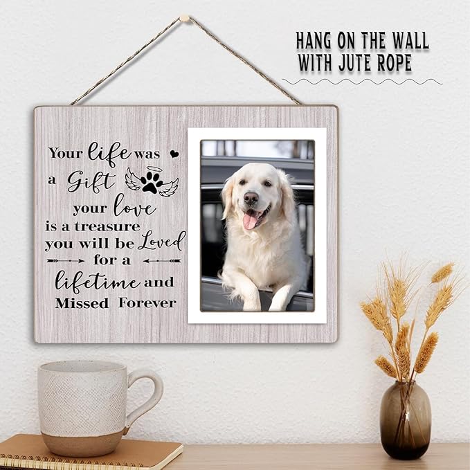 Pet Picture Frames Memorial Dog, Memorial Wooden Frame for Dogs, Dog Memorial Gifts for Loss of Dog, In Loving Memory Gifts, Pet Loss Sympathy Gift for Pet Owner Pet Lover, Forever in Our Heart (Gray)