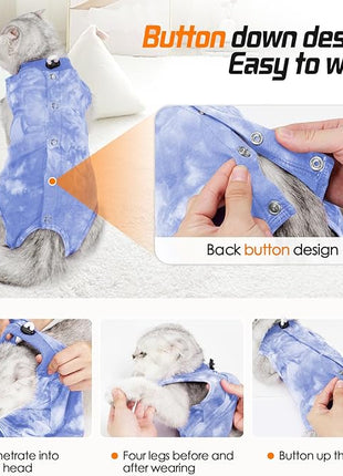 Cat Recovery Suit After Surgery, Recovery Wear for Abdominal Wounds, Onesie Cone E-Collar Alternative - Blue M