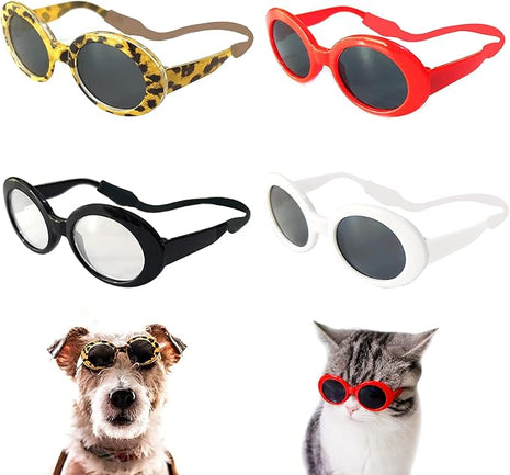 Pibupibu Retro Oval Small Dogs Cats Eye Wear Party Favors Pet Sunglasses Set Cute Funny Cosplay Dolls Costume Photo Props