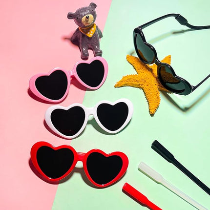 Pibupibu Retro Heart Small Dogs Cats Eye Wear Party Favors Pet Sunglasses Set Cute Funny Cosplay Dolls Costume Photo Props