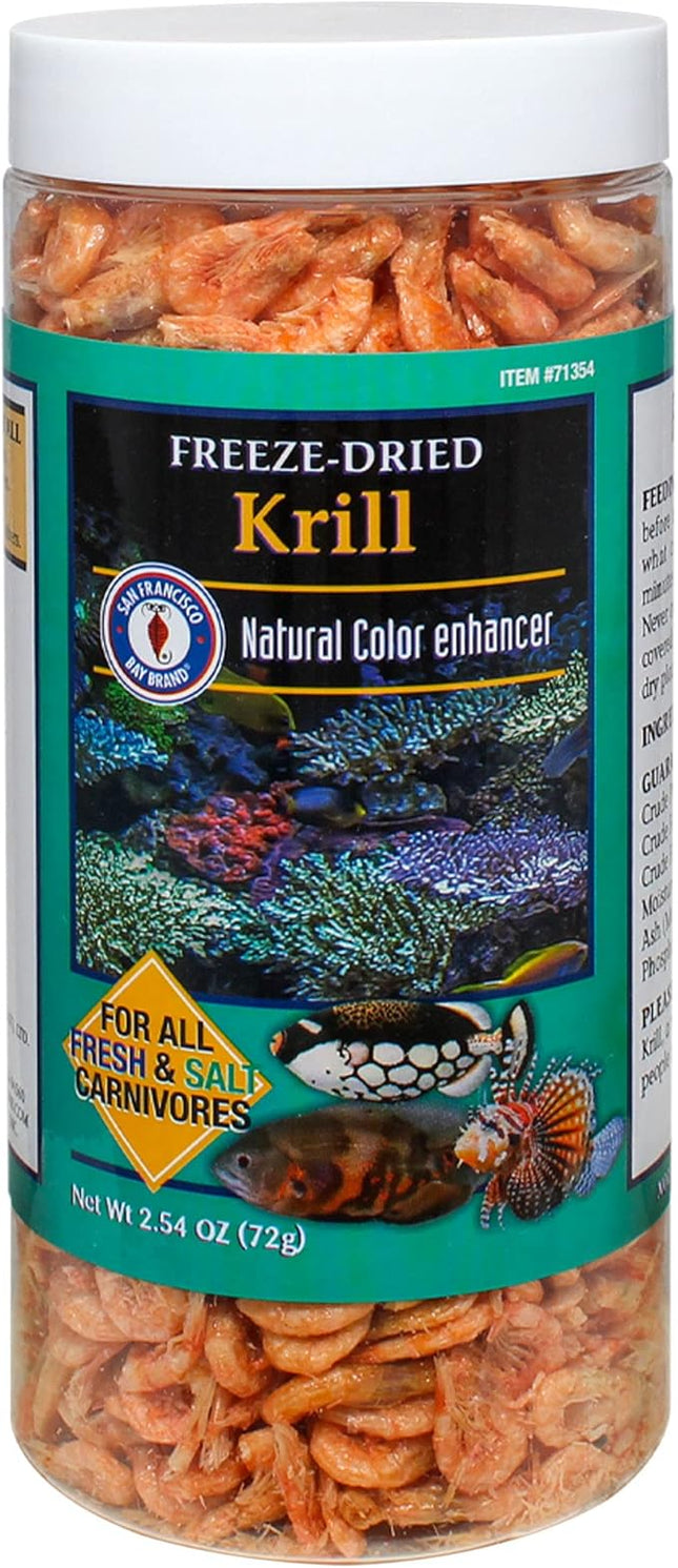 San Francisco Bay Brand Freeze Dried Krill Fish Food - All-Natural, Sustainably Harvested, High Protein Dried Shrimp for Freshwater and Saltwater Carnivores, Koi, Cichlids, Turtles - 2.54 oz (72g)