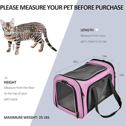 Large Cat Carriers Dog Carrier Pet Carrier for Large Cats Dogs Puppies up to 25Lbs, Big Dog Carrier Soft Sided, Collapsible Travel Puppy Carrier - Large - Pink
