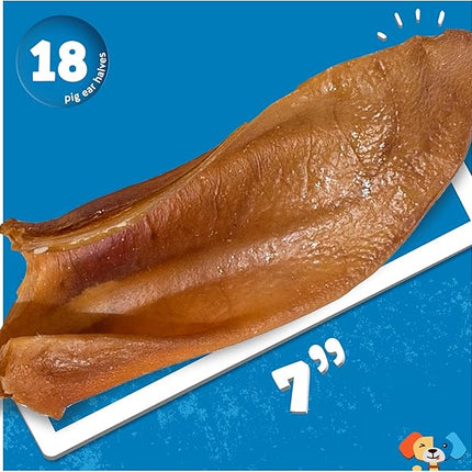 Jack&Pup Natural Half Pig Ears for Dogs Large, Pigs Ears for Dogs - Premium Dog Ear Treat - Dog Chew Treats for Large and Small Breeds (18 Pack)