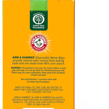 Arm & Hammer Dog Poop Leakproof Plant Based 120 Count Waste Bags, Unscented, Made From 40% Corn Starch With Activated Baking Soda, Pack of 8, Green
