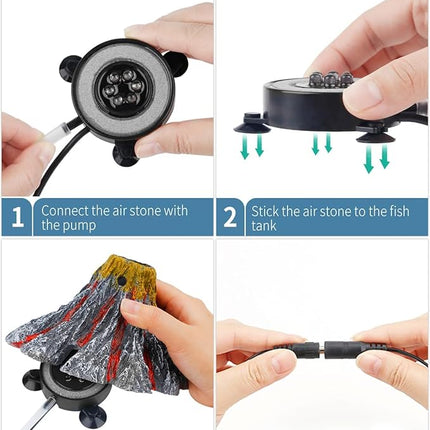 Uniclife Aquarium Volcano Ornament Kit Realistic Resin Volcanic Decoration with Air Stone Bubbler Red LED Light Decor for Fish Tank Landscape Addition and Oxygenation