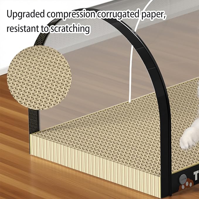 3 Function in 1 Cardboard Cat Scratcher Board, 31.5 in Cat Scratcher House, Cat Scratchers for Indoor Cats, Arched Cats Scratch Pad As Cat Bed, Cat Tunnel for Sleep, Grind Claws (Black)