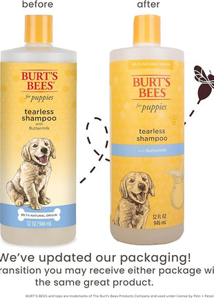 Burt's Bees for Pets Tearless Puppy Shampoo with Buttermilk, 95% Natural Origin Formulas, Shampoo for Puppies - Gentle Dog and Puppy Shampoo Tear Free, Best Puppy Shampoo Tearless, 32 oz