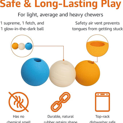 Amazon Basics Dog Toys, Interactive Assorted Rubber Balls, (Pack of 3), 2.5 inch, Blue, Beige, Orange