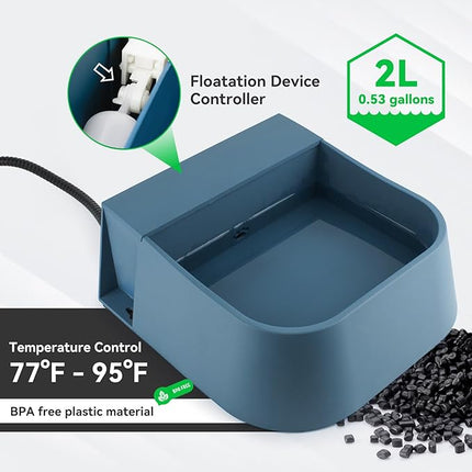 Automatic Heated Water Bowl for Dogs Cats, Self-Filling Water Heated Dog Bowl in Winter, Pet Waterer with Heater Fit Chickens Rabbits Birds, Outdoor Use No Freezing, 2L
