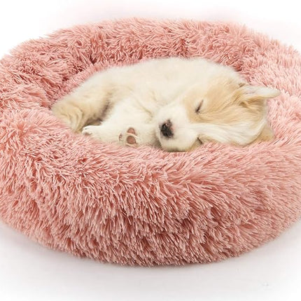 NOYAL Calming Donut Dog Bed for Small to Medium Dogs & Cats - Plush Faux Fur Anti-Anxiety Pet Bed with Machine Washable Cover & Non-Slip Base