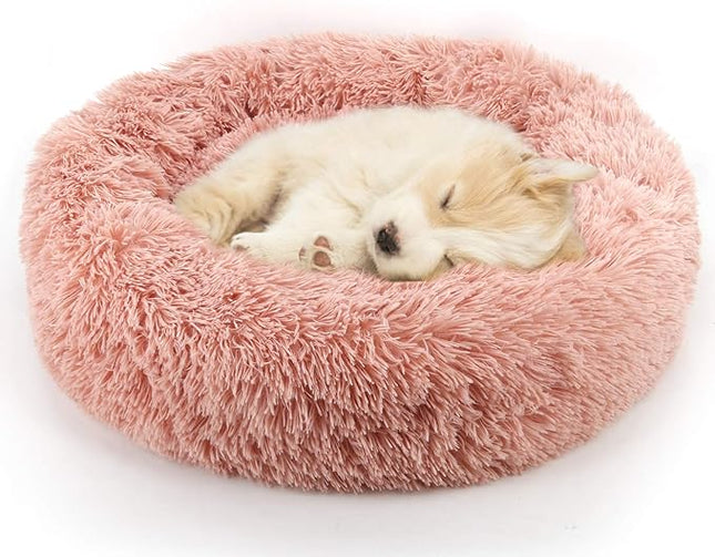 NOYAL Calming Donut Dog Bed for Small to Medium Dogs & Cats - Plush Faux Fur Anti-Anxiety Pet Bed with Machine Washable Cover & Non-Slip Base