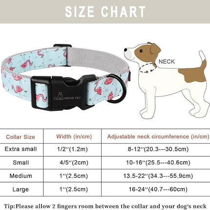 ARING PET Summer Dog Collar, Cute Flamingo Adjustable Lightweight Cotton Pet Collars for Small Medium Large Boy and Girl Dogs, Medium