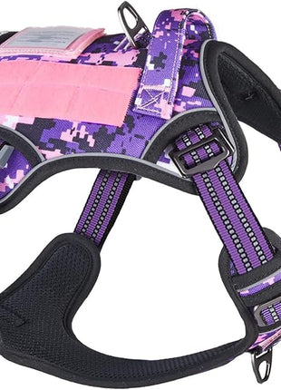 BUMBIN Tactical Dog Harness for Large Dogs No Pull, Famous TIK Tok No Pull Dog Harness, Fit Smart Reflective Pet Walking Harness for Training, Adjustable Dog Vest Harness with Handle Purple Camo XL