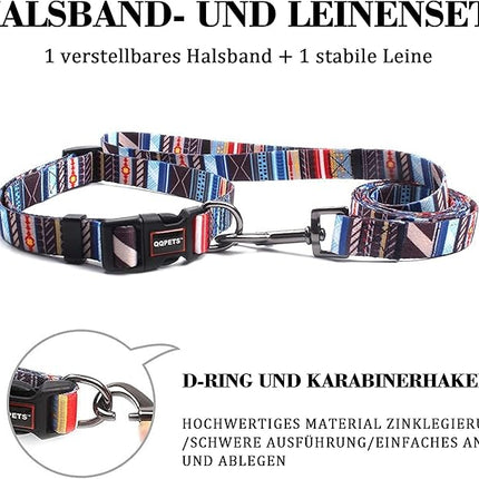 Roses&Poetry Dog Collar and Leash for Small,Adjustable Durable Blue 5ft Puppy Leash Collar for Dog Training Lead（Stripe-L）