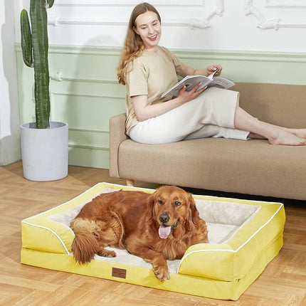 Comfort Expression Orthopedic Dog Bed for Medium Dogs 28x19 Inch, Waterproof Egg Crate Foam Medium Pet Bed with Removable Bolsters, Dog Couch with Washable Cover & Non-Slip Bottom, Spicy Mustard