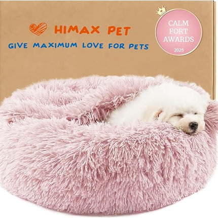 Himax Dog Beds for Small Dogs&Cats, Comfort Dogs Beds with Blanket Attached, Calming Anti-Anxiety Fluffy Dog Bed Washable (20"/26"/35") Pink