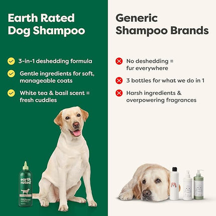 Earth Rated Hypoallergenic 3-in-1 Deshed Dog & Puppy Shampoo & Conditioner, Deodorize 98.5% Natural, 16 oz