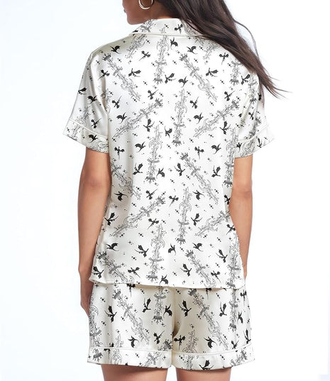 Women’s Silk Satin Pajama Set, Short Sleeve Button Down 2 Piece PJs with Shorts, Cozy Loungewear & Matching Holiday Pajamas