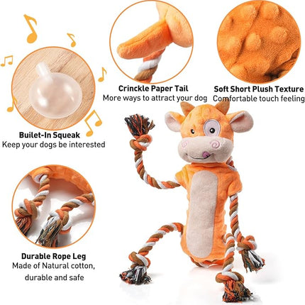 Dog Toys, Tug of War Dog Toys for Large Breed, Cute Squeaky Interactive Dogs Toy with Crinkle Paper, Plush Puppy Chew Toy for Small, Middle, Big Dogs (Cow-SS)