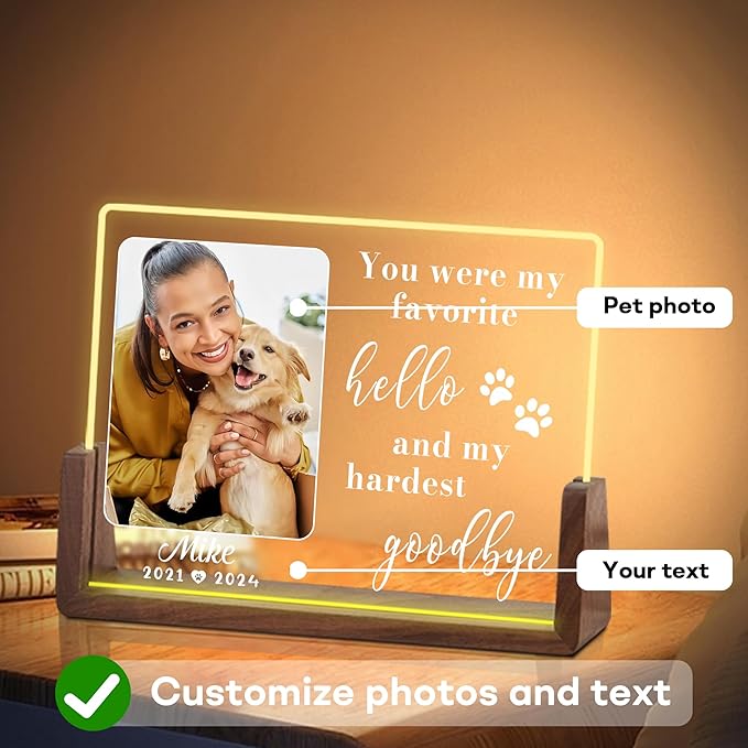 Custom Dog Memorial Night Light, Pet Sympathy Gifts for Dogs, Dog Memorial Gifts for Loss of Dog, Pet Memorial Gifts for Dogs, Dog Memorial Gift Acrylic Night Light, Pet Memorial Gifts for Cats