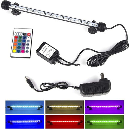 Fish Tank Lights, LED Aquarium Lights RGB Waterproof Color Changing Adjustable Memory Submersible Remote Control Underwater Aquarium Tank Hood Strip Lamp Waterfall Lights, 11 inch
