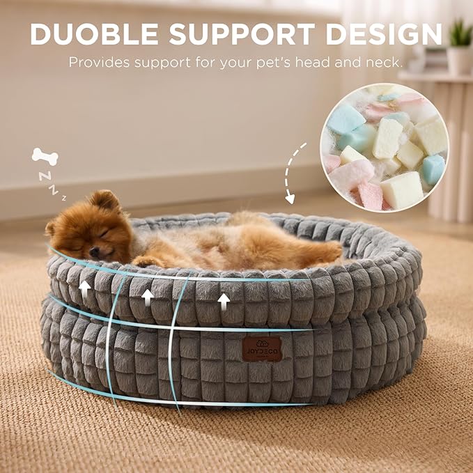 Joydeco Grey Cat Bed Kitten Bed, Washable Round Cat Beds for Indoor Cats, Ultra Soft Plush Pet Bed for Puppy and Kitten with Anti-Slip, Small