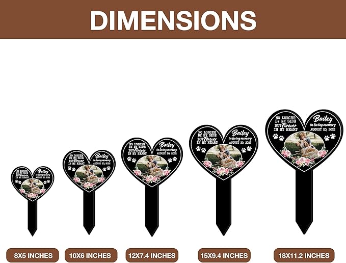 Customized Pet Grave Markers Dog Cat Cross Pet Memorial Plaques Personalized Heart Grave Markers Outdoor Gifts For Friends Someone Lost Pet Pet Picture Plaque Sympathetic Loss Of Dog Cat