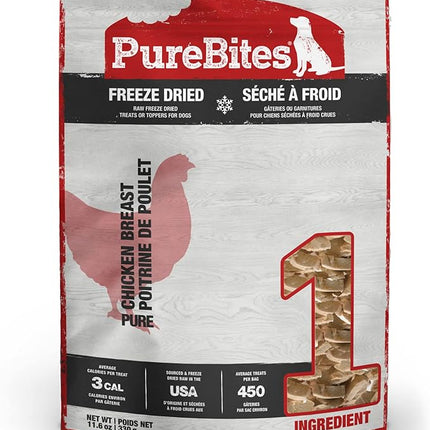 PureBites Chicken Freeze Dried Dog Treats, 1 Ingredient, Made in USA, 11.6oz