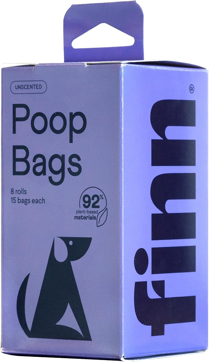 Finn 92% Biobased Poop Bags | USDA-Certified BioPreferred Product | Made from 92% Plant-Based Materials / 8% PE | Unscented Dog Waste Bags, Set of 120
