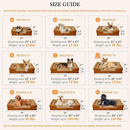Comfort Expression Orthopedic Dog Bed for Medium Dogs 28x19 Inch, Waterproof Supportive Egg Crate Foam Medium Pet Bed with Removable Bolsters, Dog Couch with Washable Cover & Non-Slip Bottom, Orange