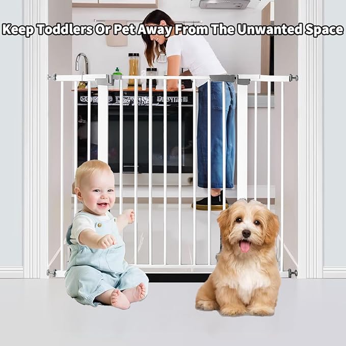 41 Inch Tall Baby Gate Auto Close Dog Gate Adjustable 29.92"-35.43" Wide Pressure Mounted Walk Through Swing Pet Gate for Doorways (White, 29.92"-35.43" Wide)